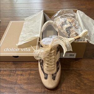 Dolce Vita Beige and Leopard Sneakers